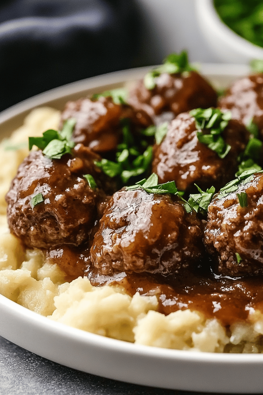 salisbury steak meatballs slice on plate showing perfect texture and swirl pattern