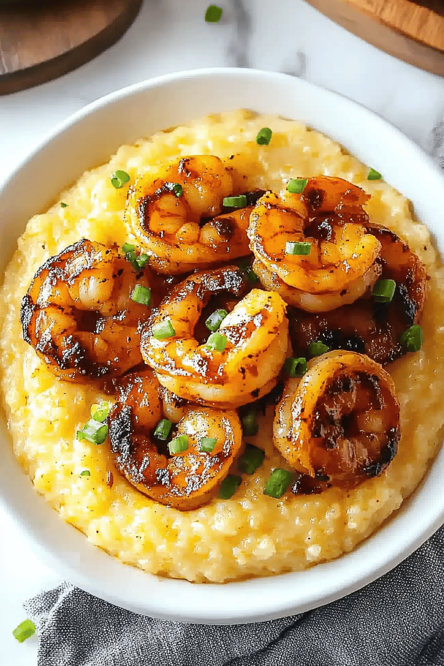 Cajun shrimp grits slice on plate showing perfect texture and swirl pattern