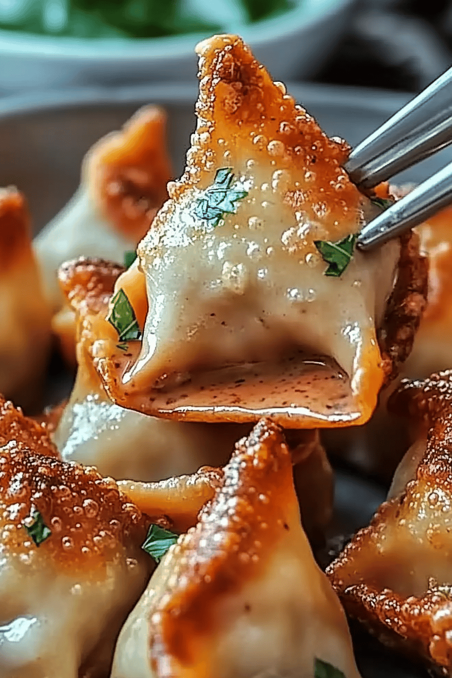 Crispy Chicken Wontons slice on plate showing perfect texture and swirl pattern