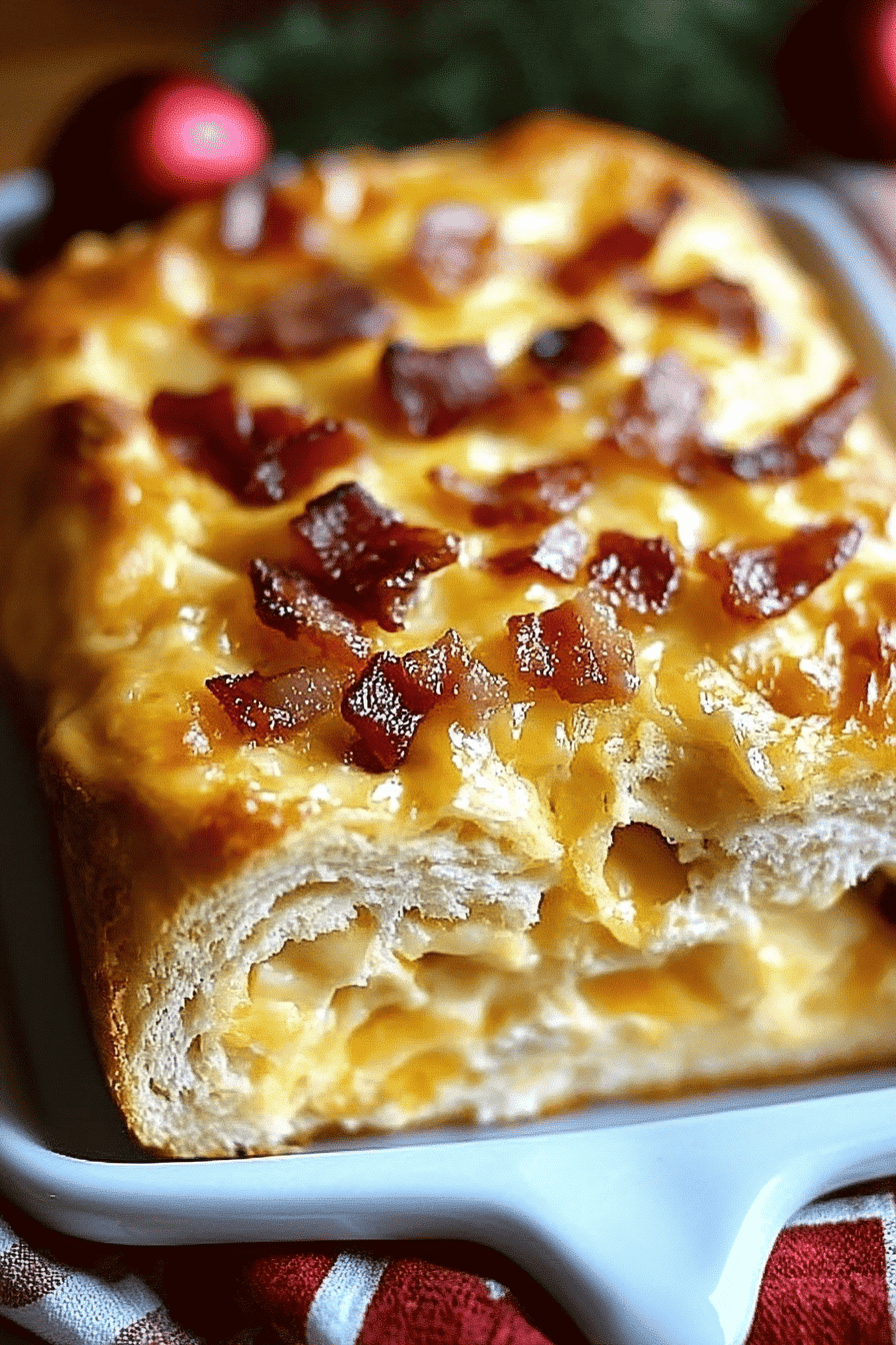 bacon egg biscuit bake slice on plate showing perfect texture and swirl pattern