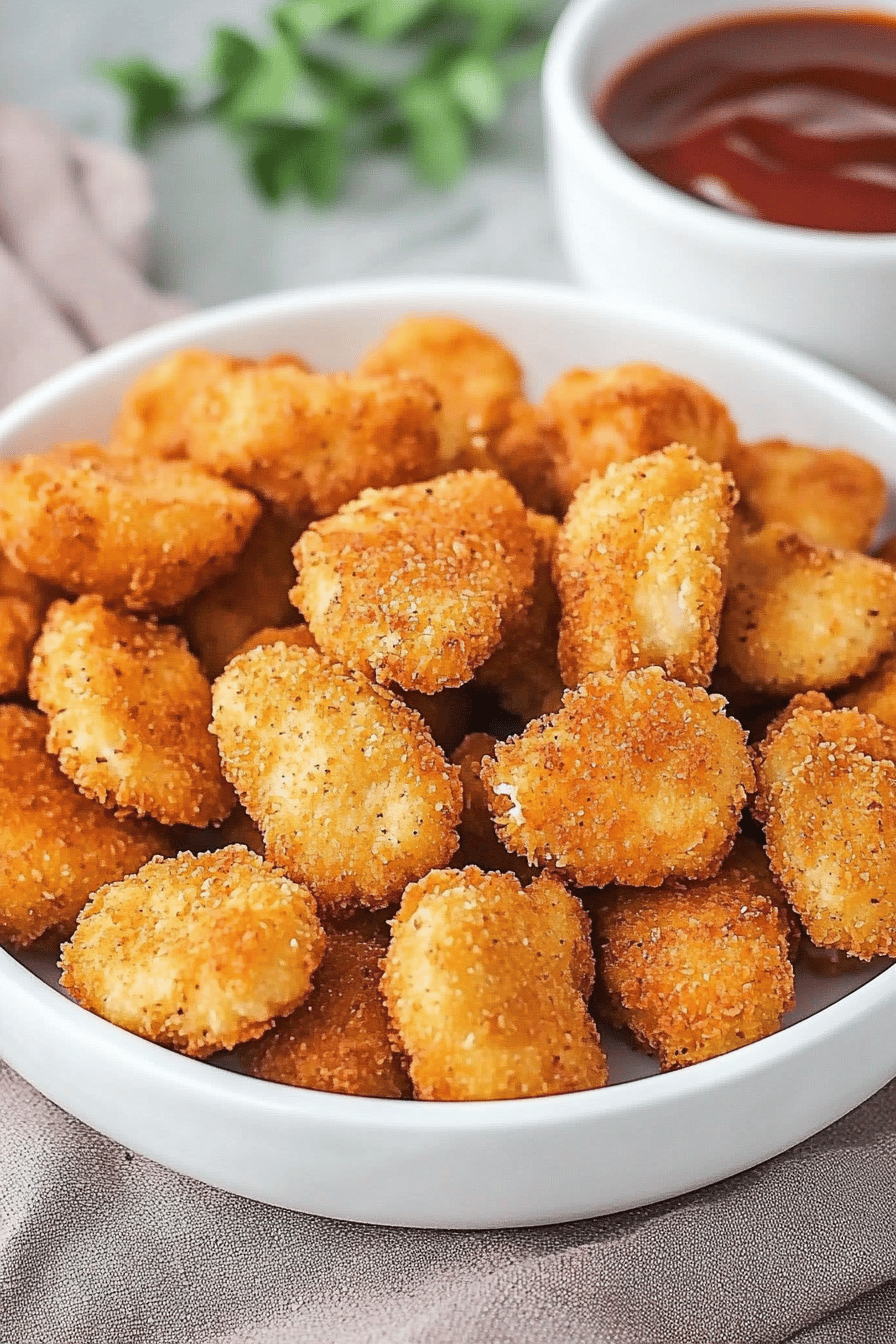 chicken nuggets slice on plate showing perfect texture and swirl pattern
