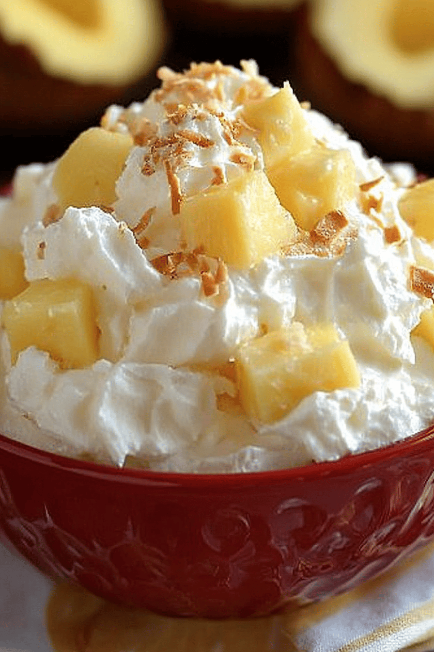 pineapple coconut fluff ingredients organized and measured on kitchen counter