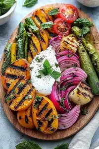 Grilled vegetables yogurt mint sauce