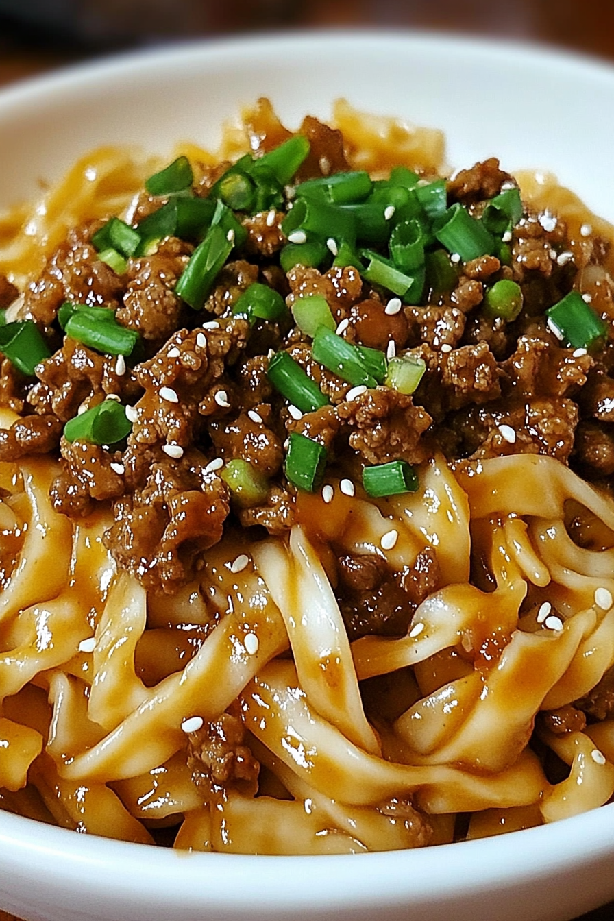 Mongolian ground beef noodles