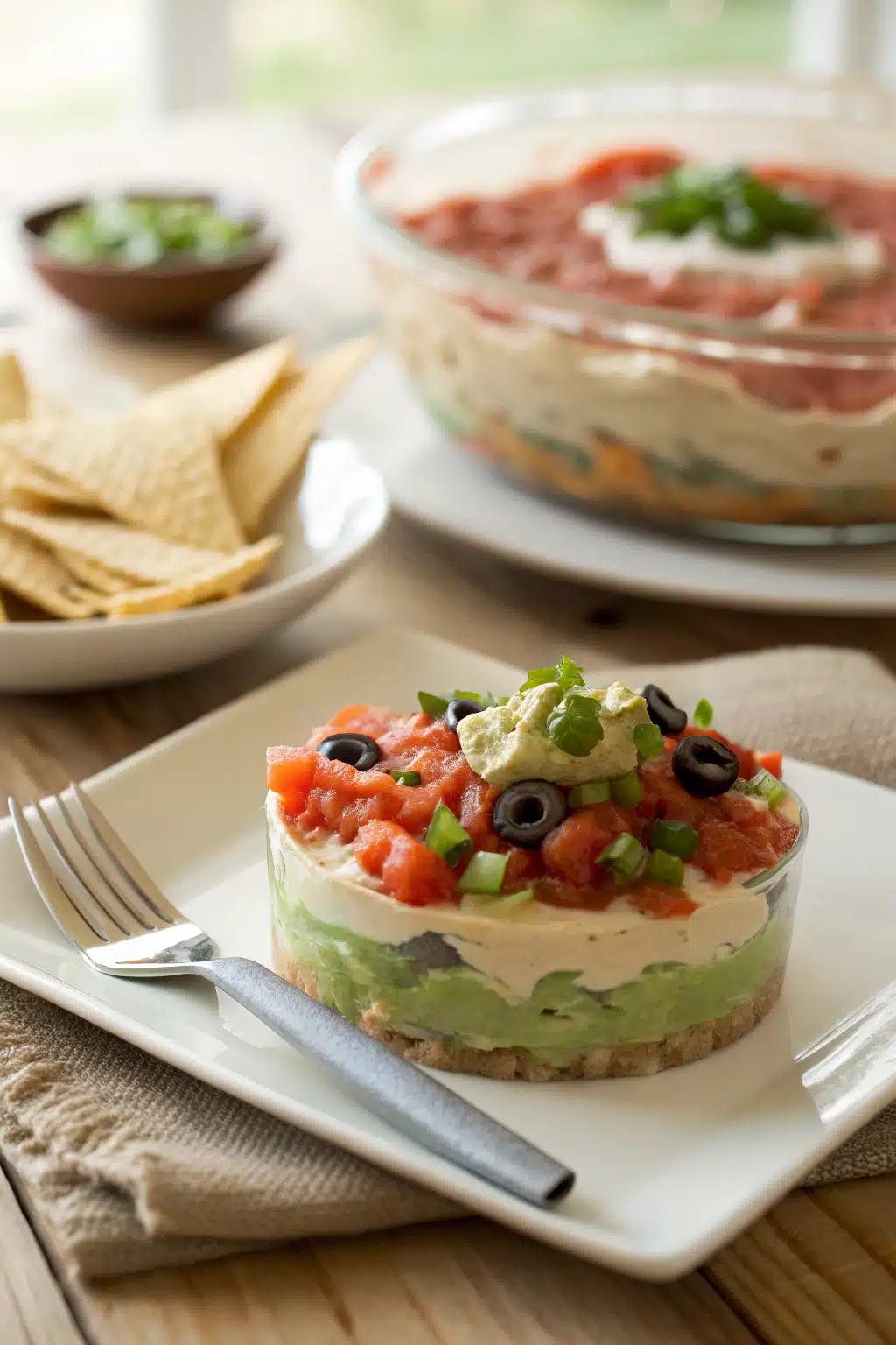 5 Layer Dip ingredients organized and measured on kitchen counter