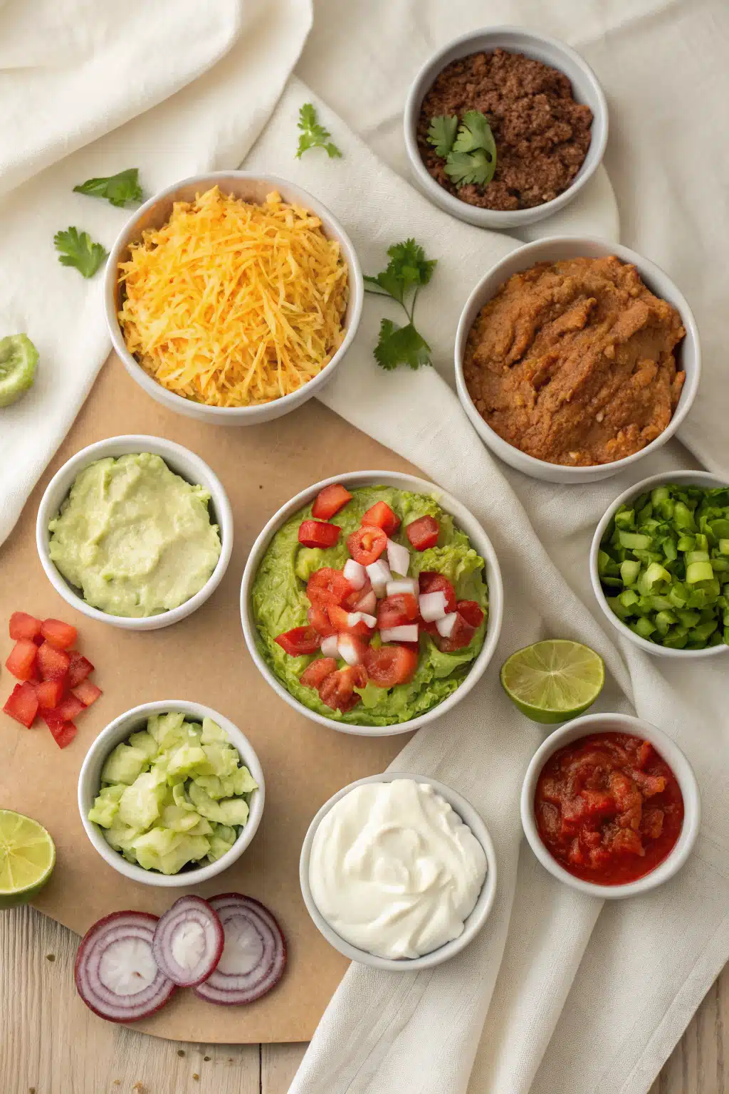 7 Layer Dip Recipe beautifully presented from an overhead angle