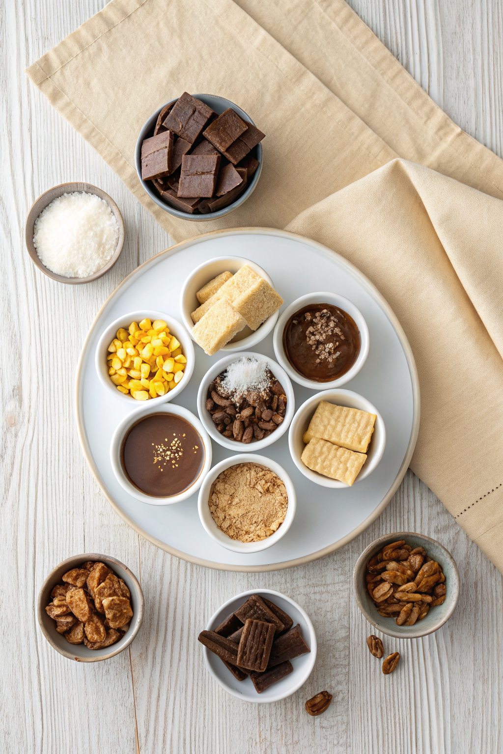 7 Layer Magic Bars beautifully presented from an overhead angle
