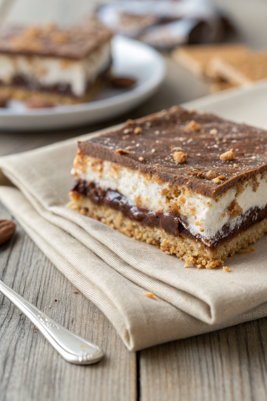 7 Layer Magic Bars slice on plate showing perfect texture and swirl pattern
