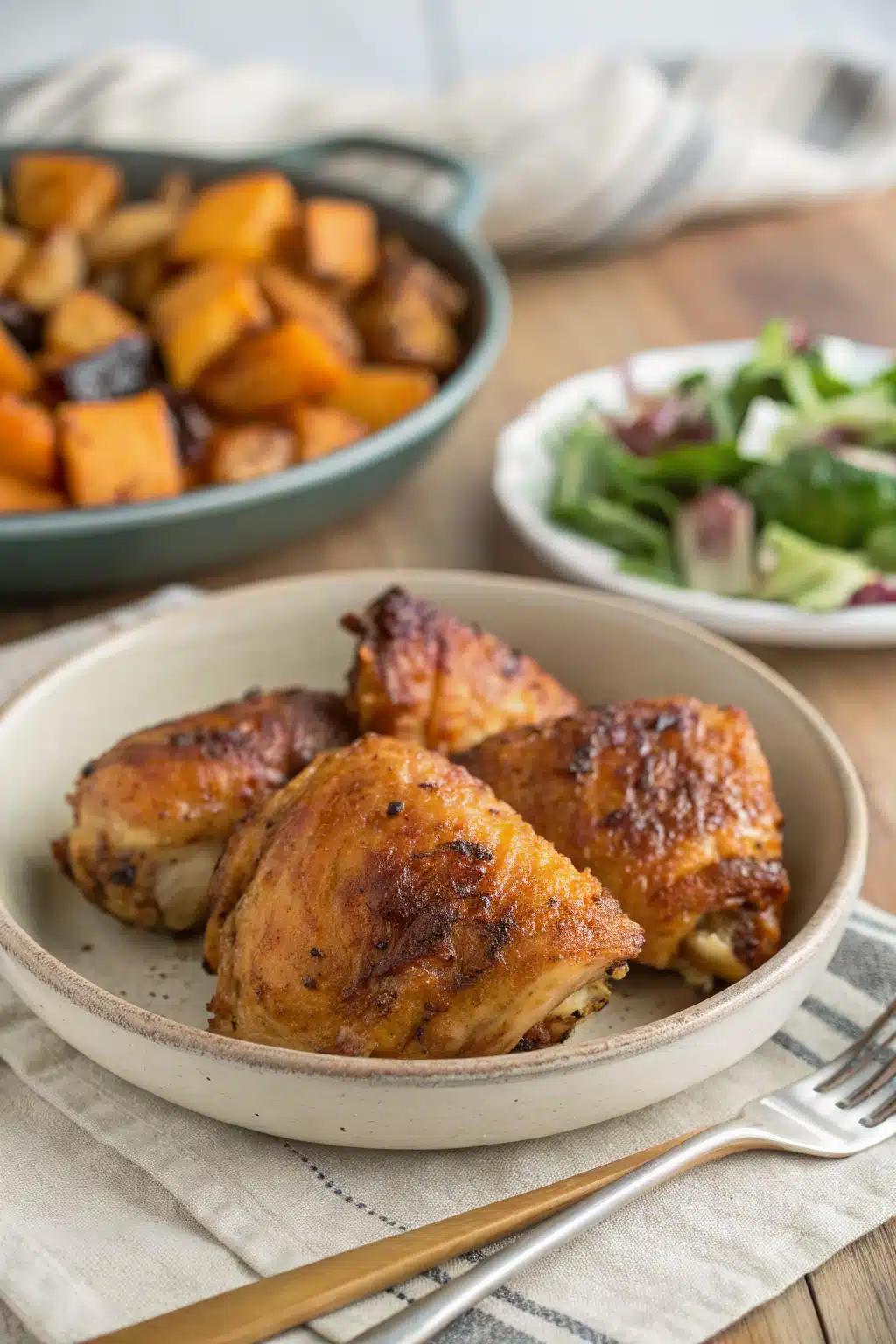 Air Fryer Chicken Thighs ingredients organized and measured on kitchen counter
