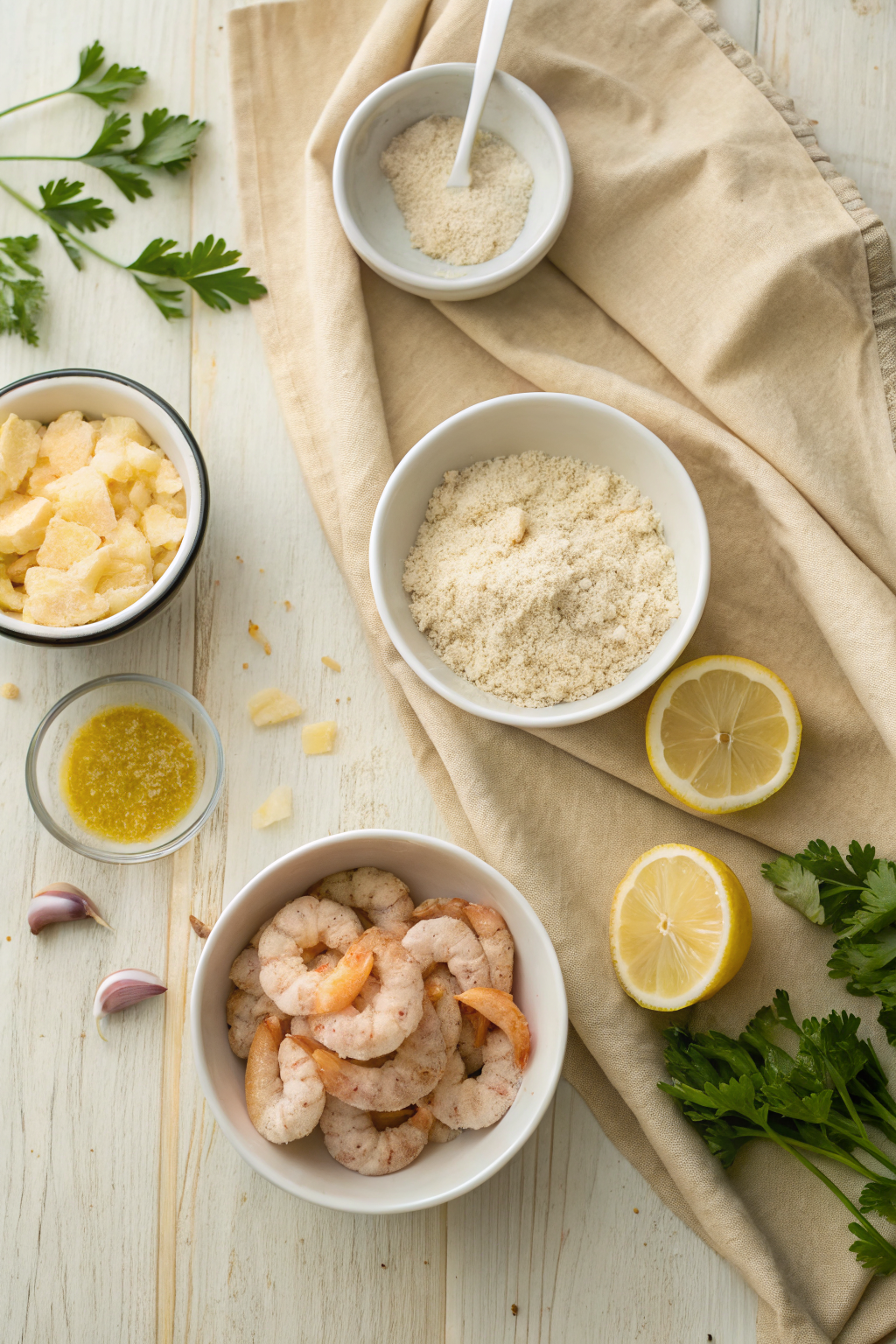 Air Fryer Shrimp beautifully presented from an overhead angle