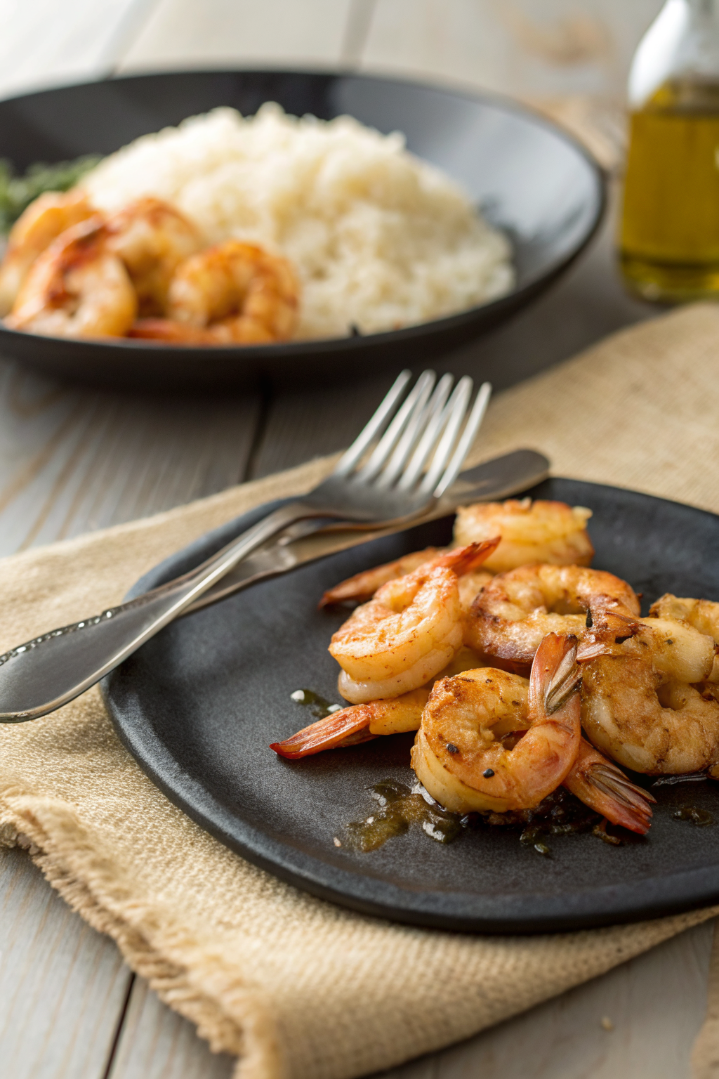 Air Fryer Shrimp ingredients organized and measured on kitchen counter