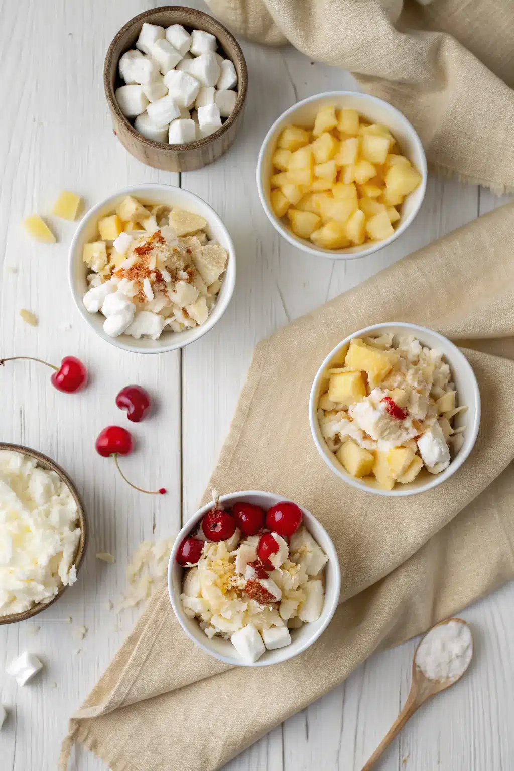 Ambrosia Salad beautifully presented from an overhead angle