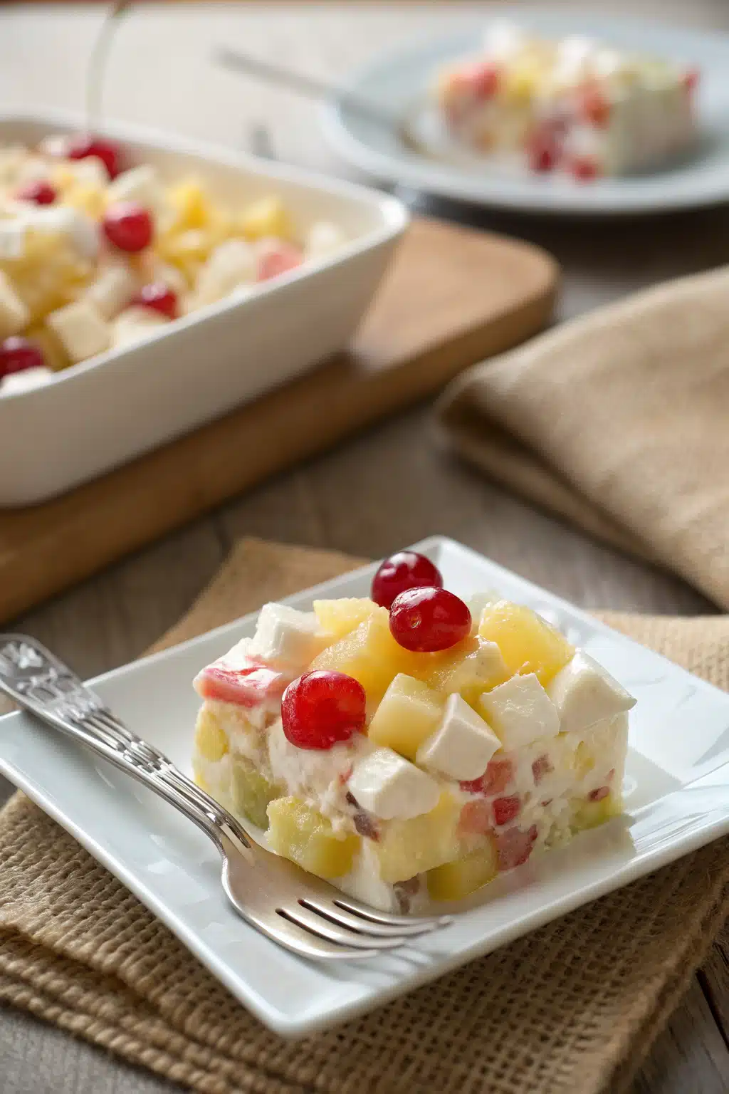Ambrosia Salad ingredients organized and measured on kitchen counter