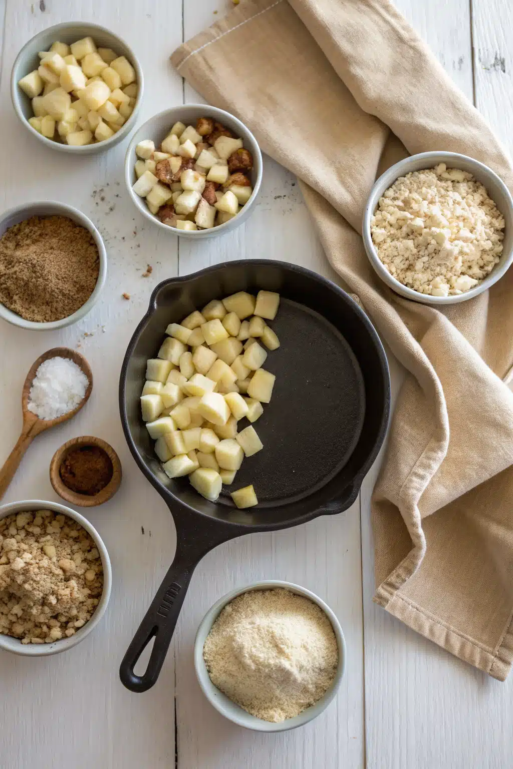 Apple Cobbler beautifully presented from an overhead angle