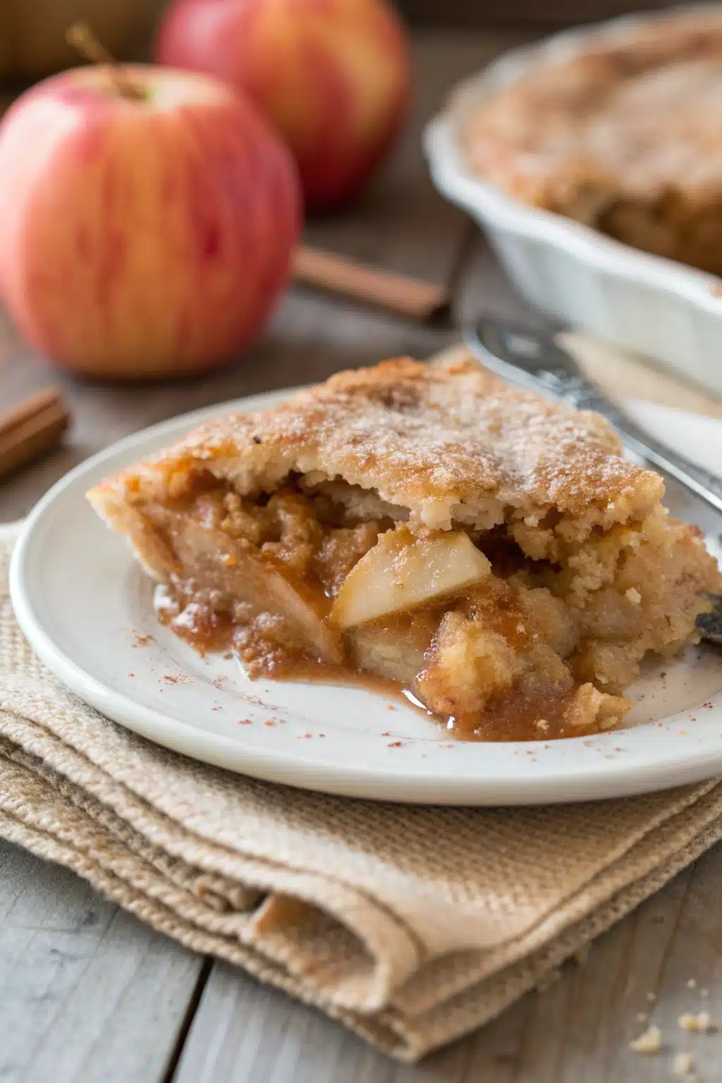 Apple Cobbler slice on plate showing perfect texture and swirl pattern