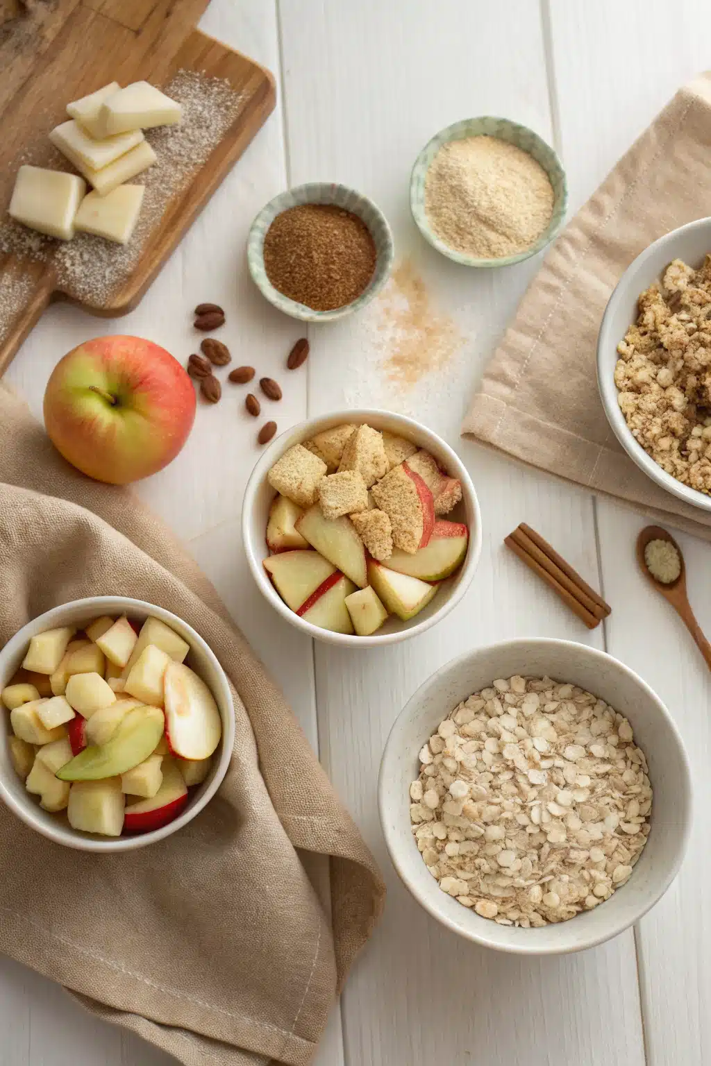 Apple Crumble Recipe beautifully presented from an overhead angle