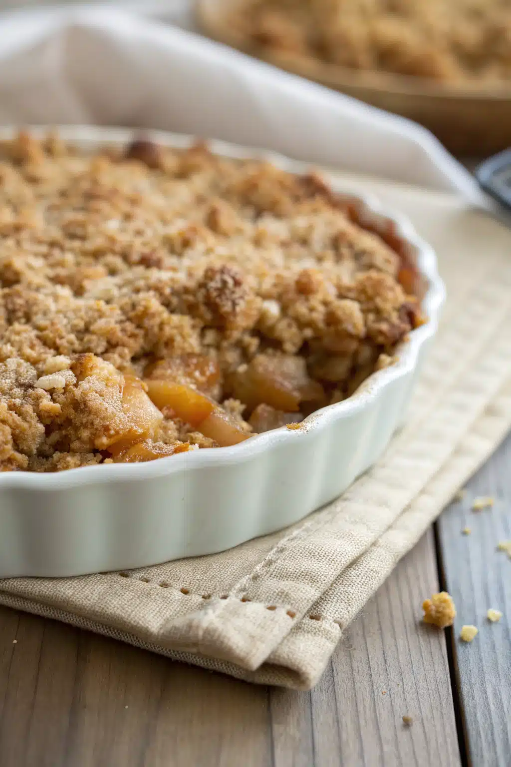 Apple Crumble Recipe slice on plate showing perfect texture and swirl pattern