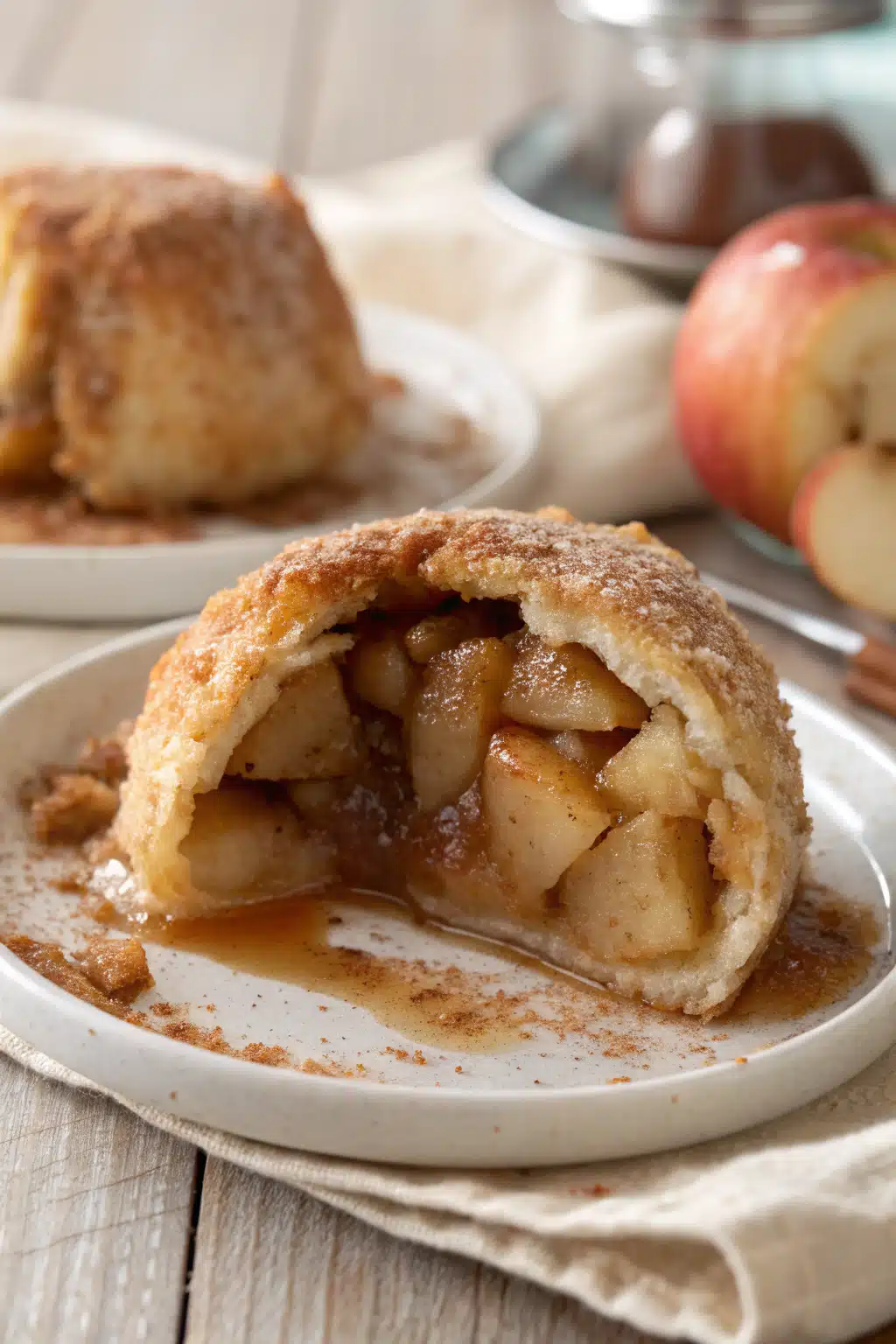 Apple Dumplings slice on plate showing perfect texture and swirl pattern