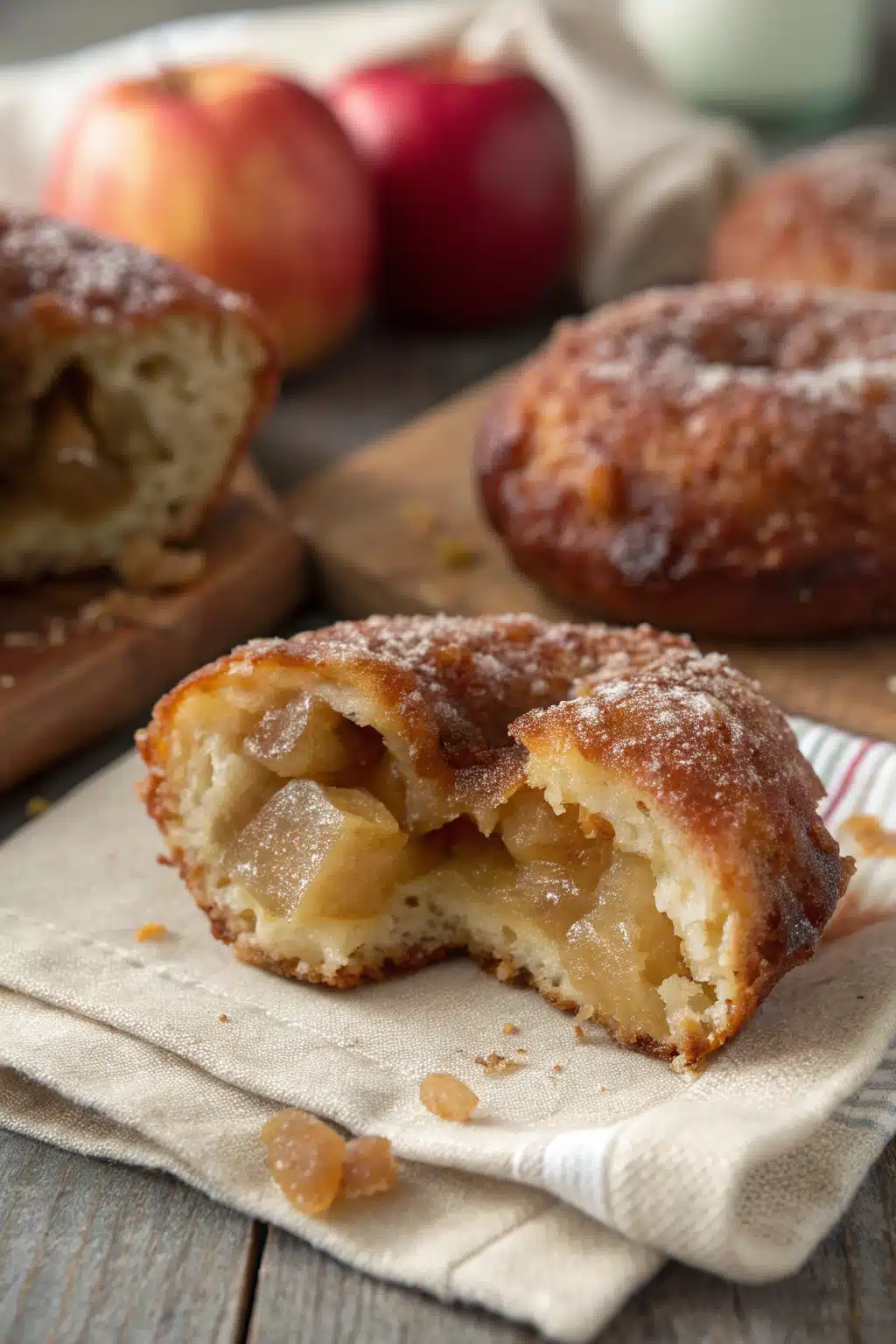 Apple Fritters slice on plate showing perfect texture and swirl pattern