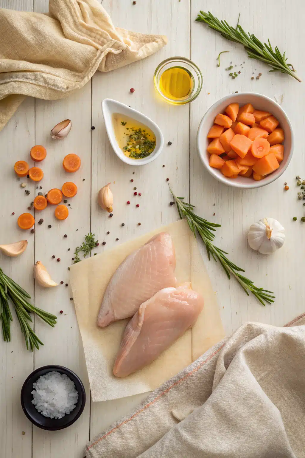 Baked Chicken beautifully presented from an overhead angle
