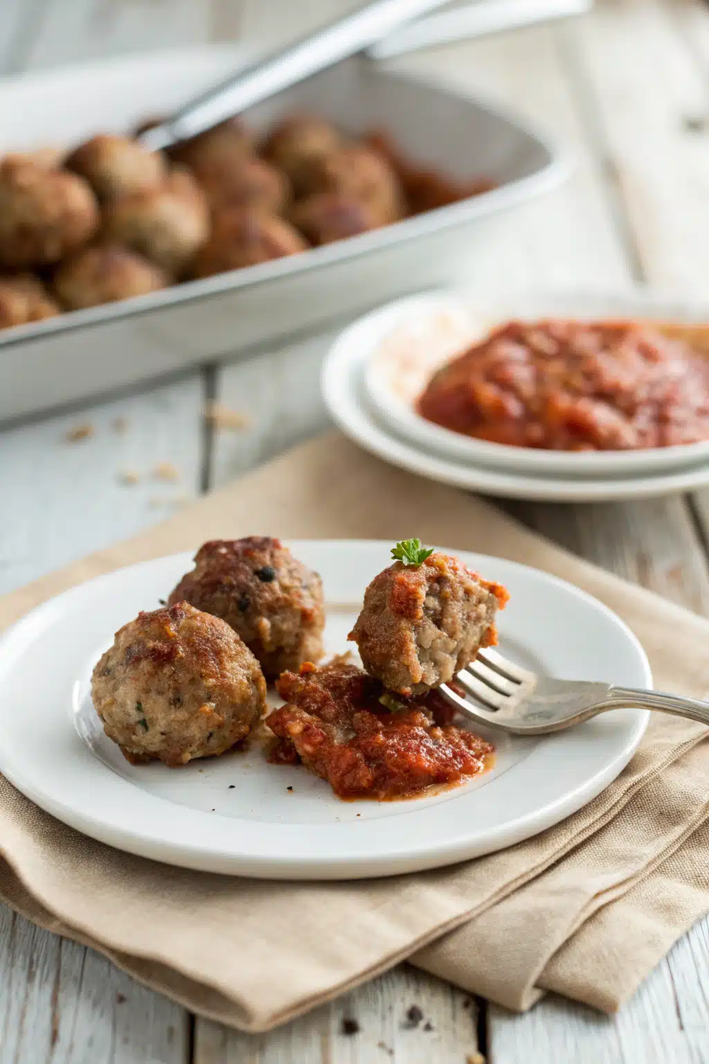 Baked Meatballs Recipe ingredients organized and measured on kitchen counter