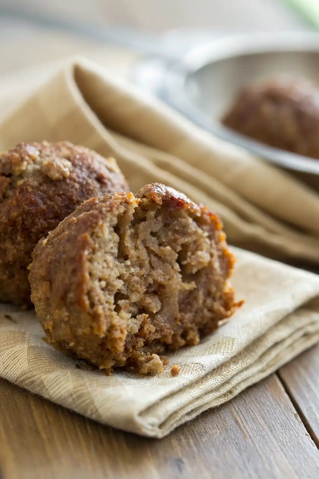 Baked Meatballs Recipe slice on plate showing perfect texture and swirl pattern