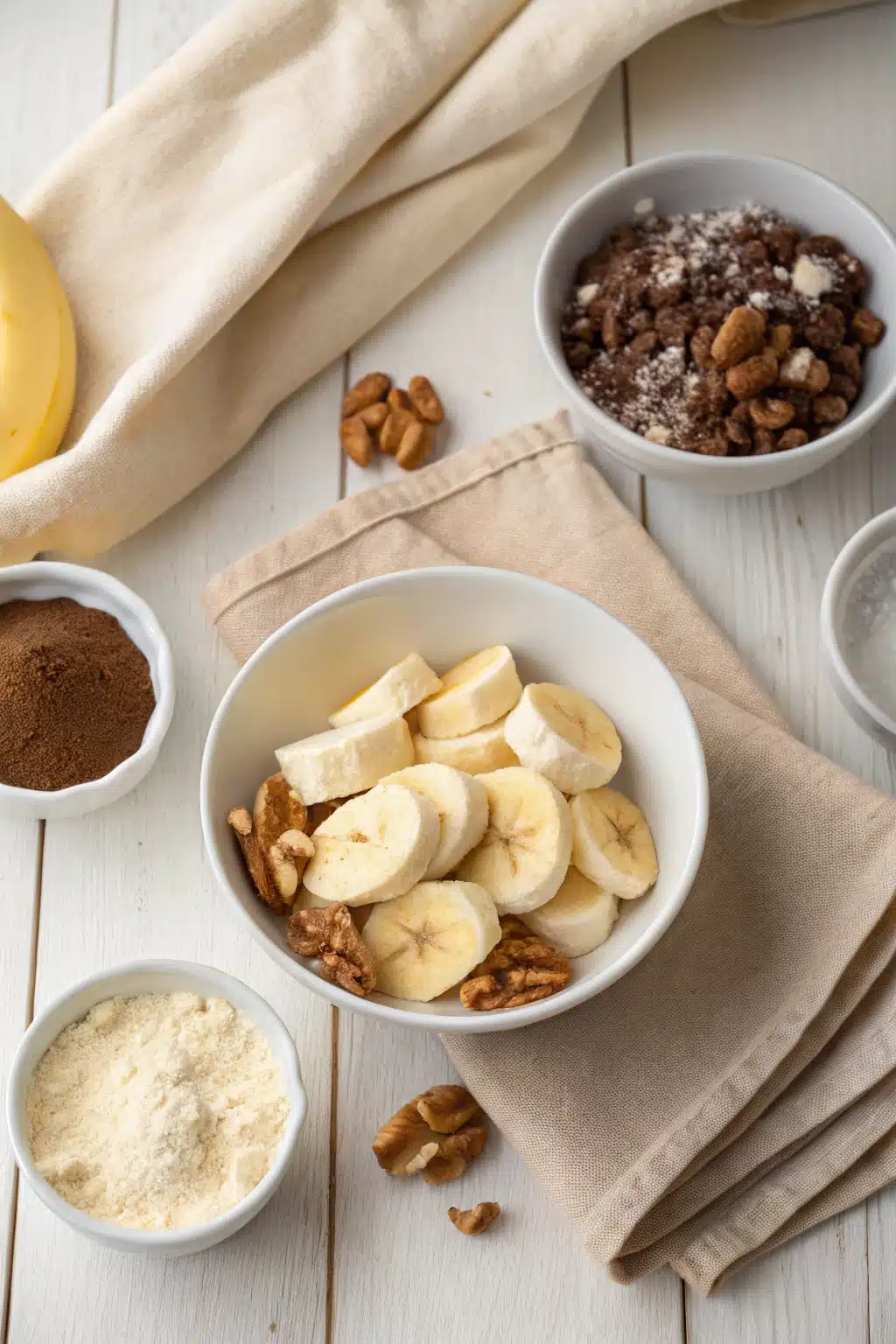 Banana Bread Recipe beautifully presented from an overhead angle