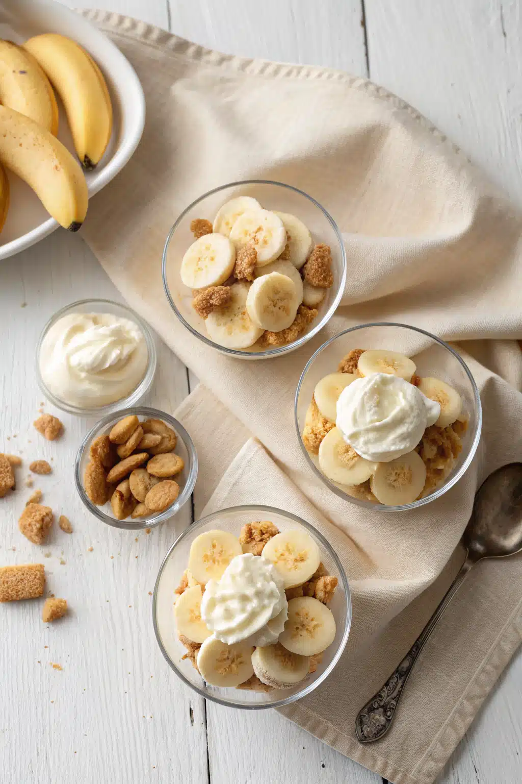 Banana Pudding beautifully presented from an overhead angle