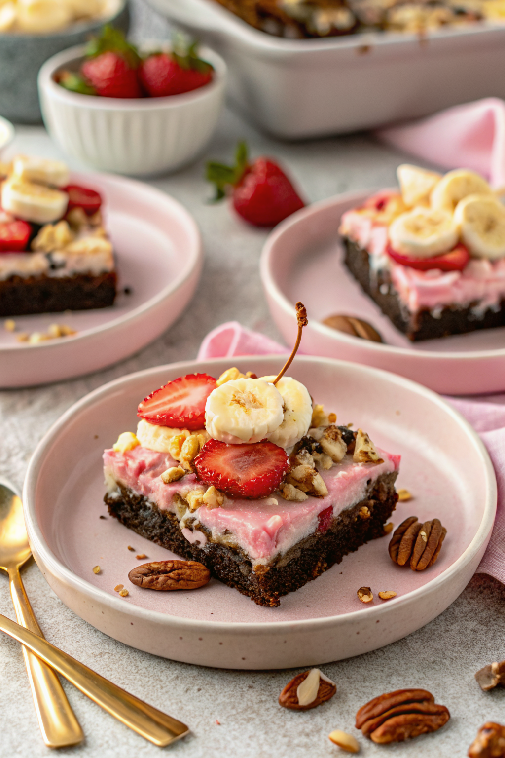 Banana Split Brownies ingredients organized and measured on kitchen counter