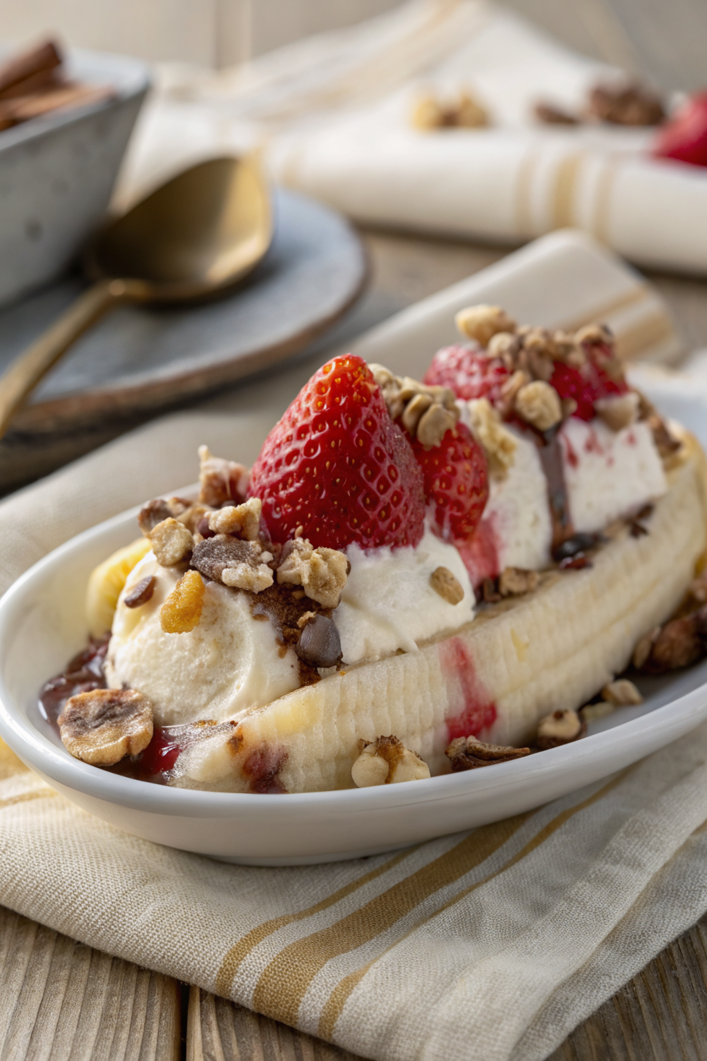 Banana Split Dessert slice on plate showing perfect texture and swirl pattern