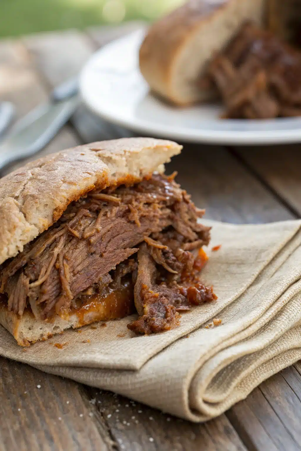 Barbacoa slice on plate showing perfect texture and swirl pattern