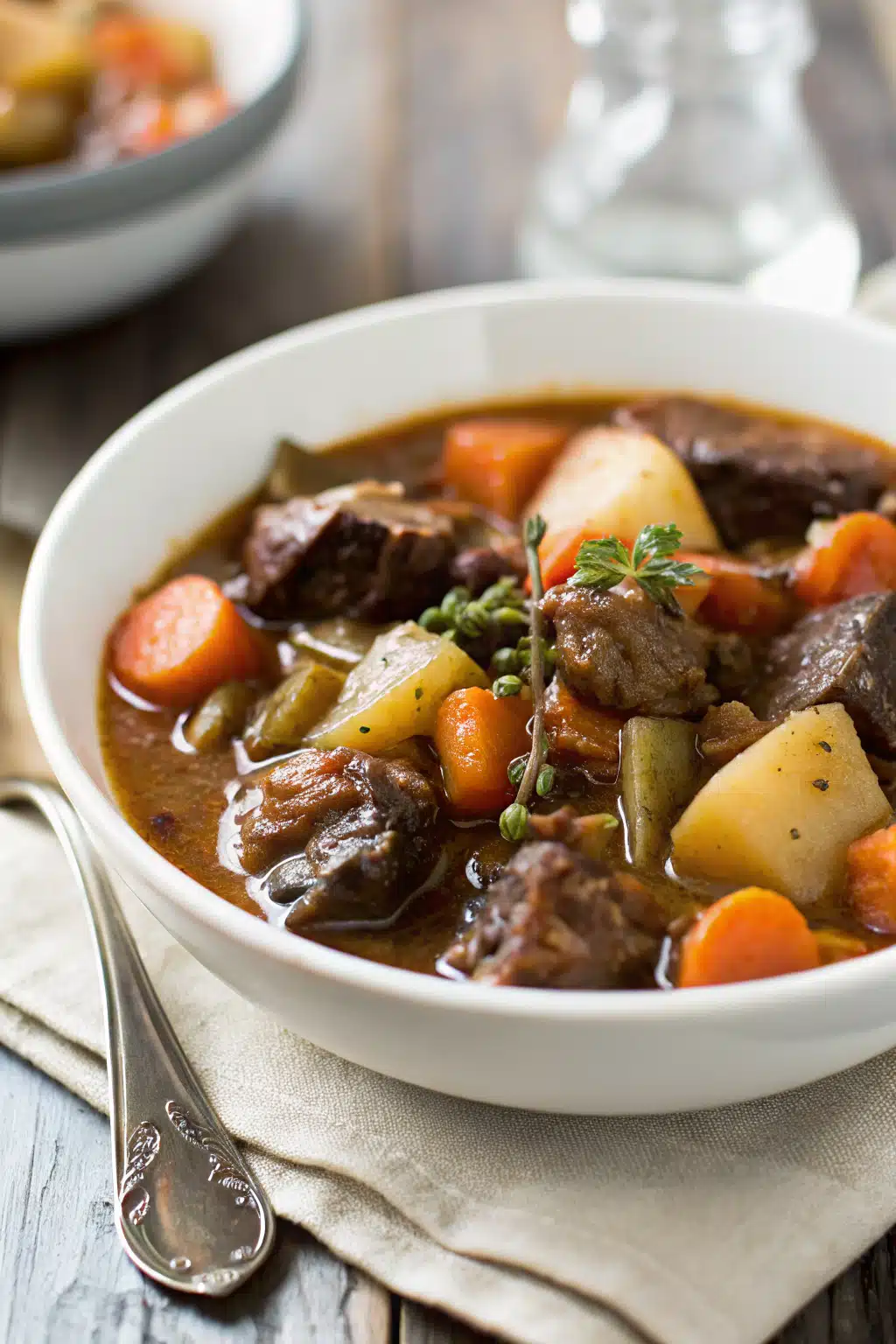 Beef Stew slice on plate showing perfect texture and swirl pattern