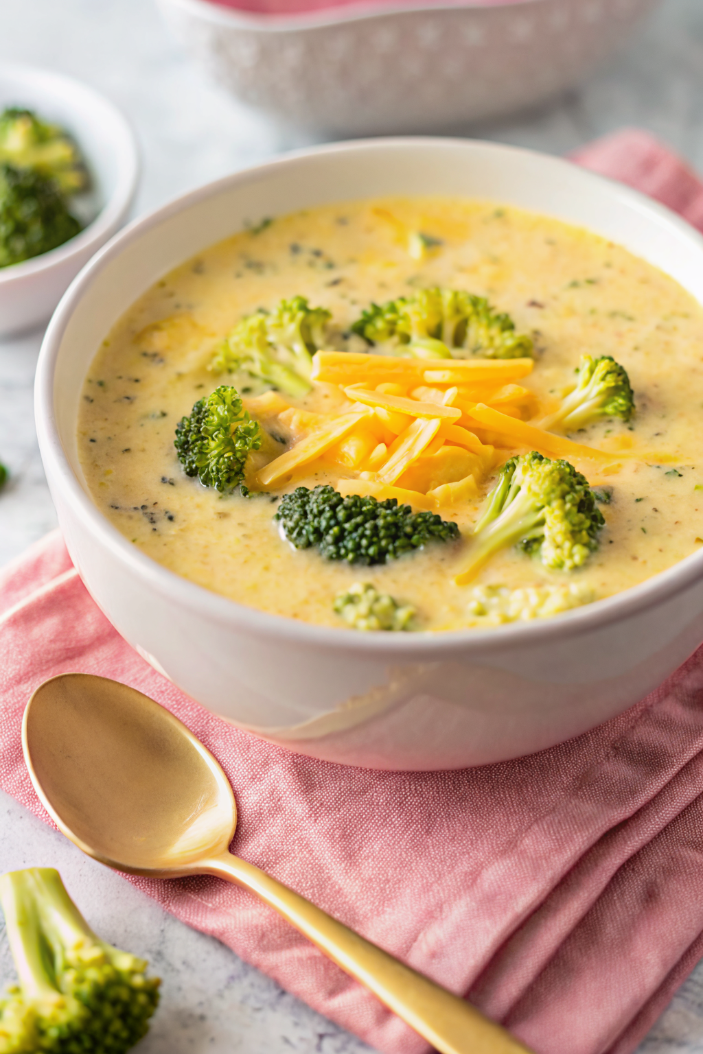 Broccoli Cheese Soup ingredients organized and measured on kitchen counter