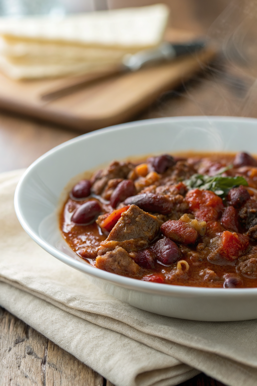 Chili Recipe slice on plate showing perfect texture and swirl pattern