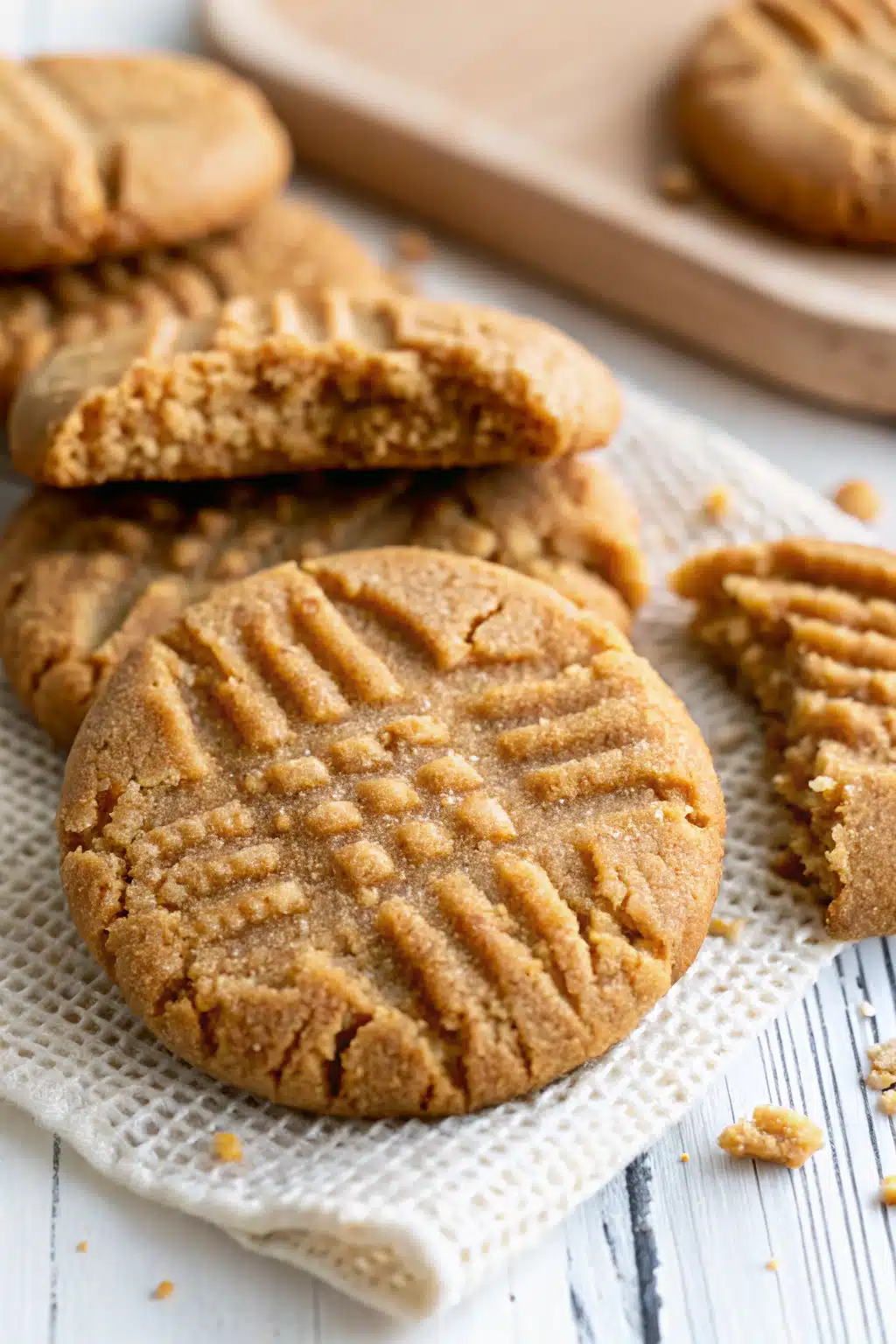 Worlds Best Easy Peanut Butter Cookies slice on plate showing perfect texture and swirl pattern