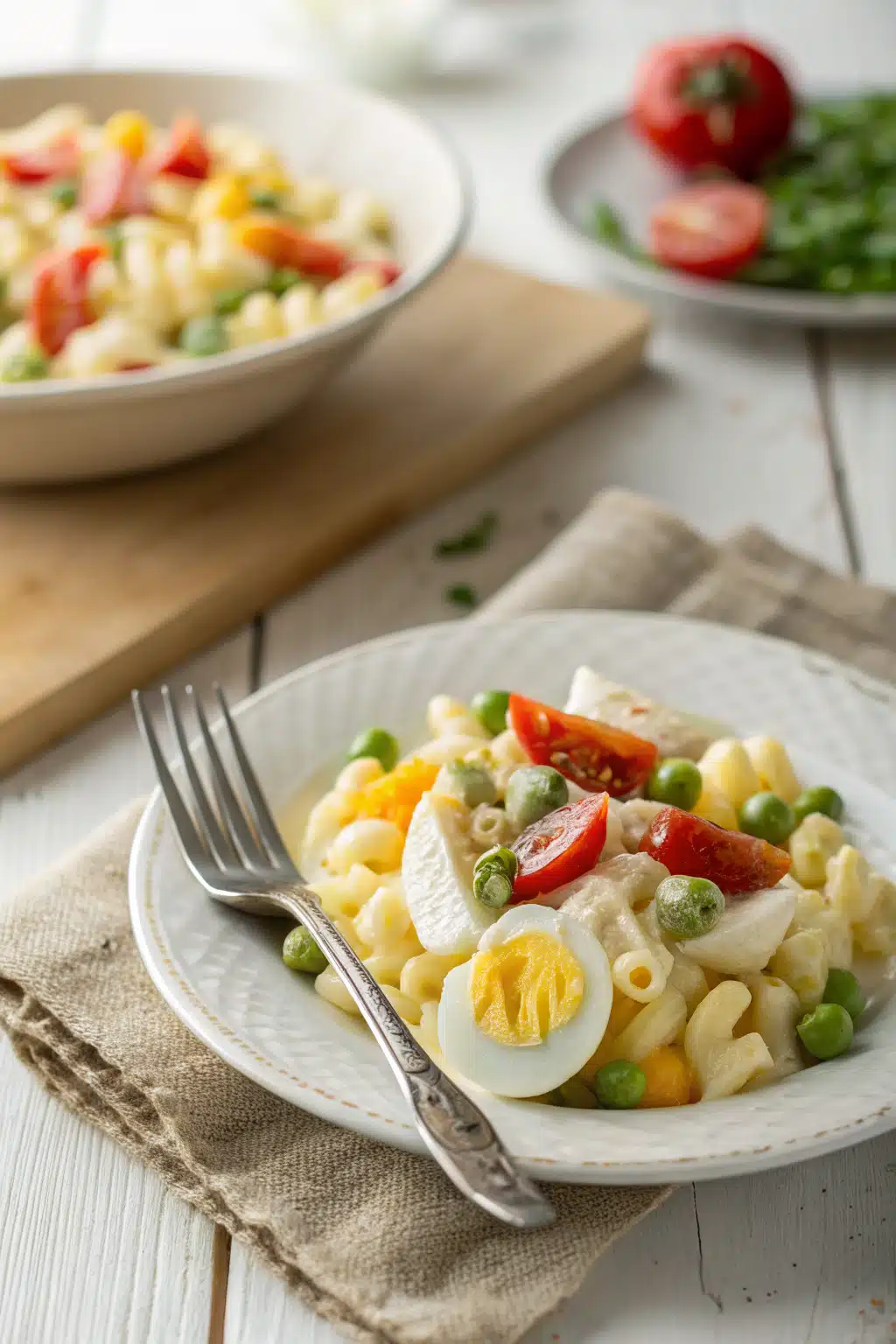 Best Macaroni Salad Tips ingredients organized and measured on kitchen counter