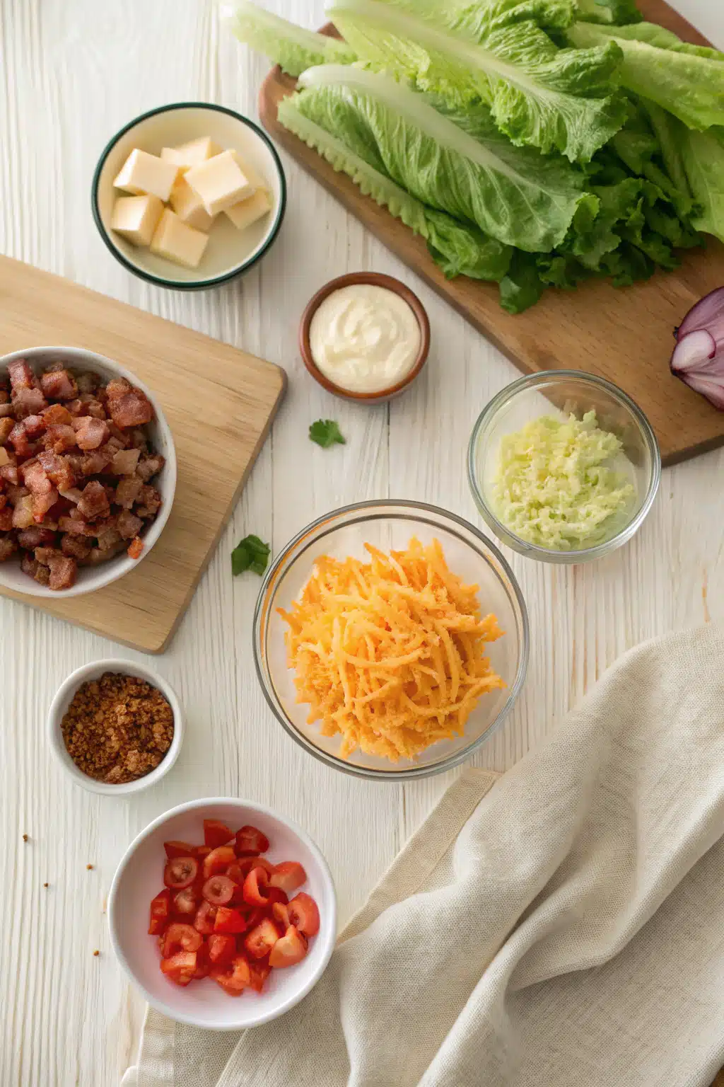BLT Dip beautifully presented from an overhead angle