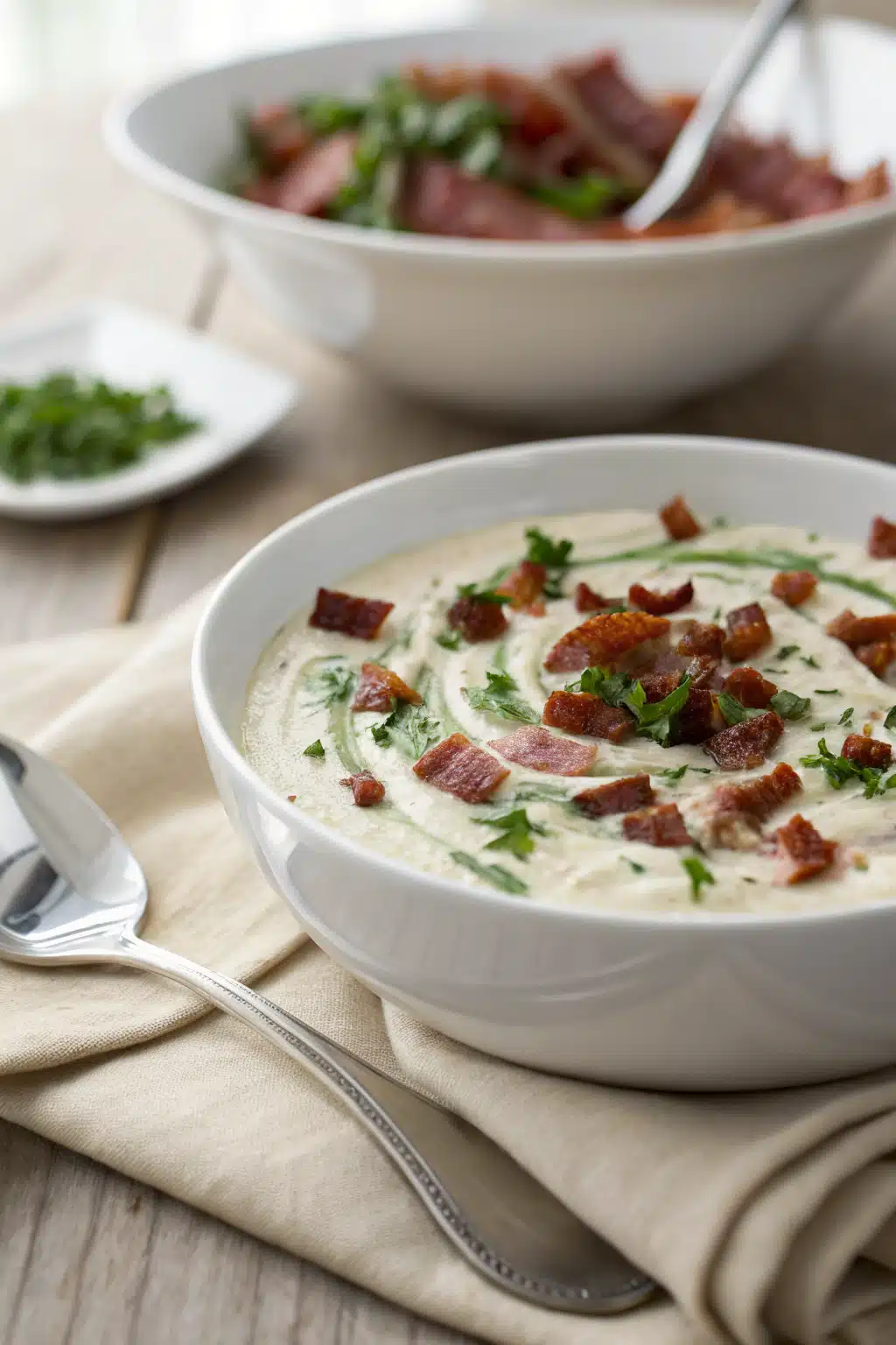 BLT Dip ingredients organized and measured on kitchen counter