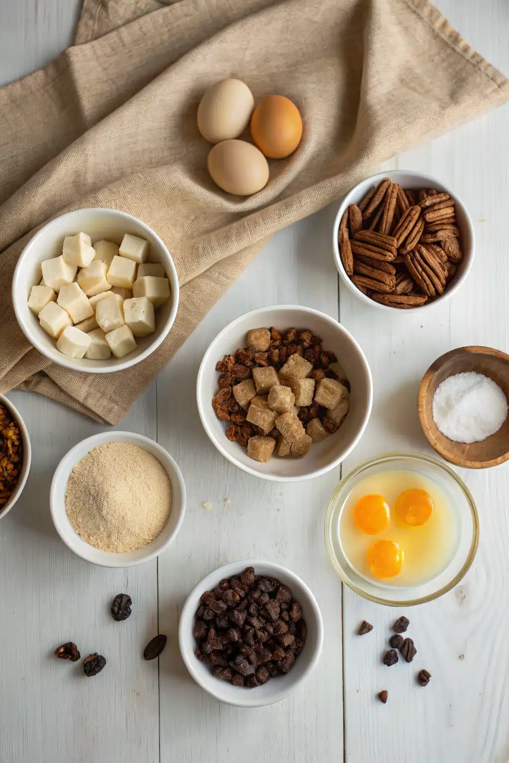 Bread Pudding beautifully presented from an overhead angle
