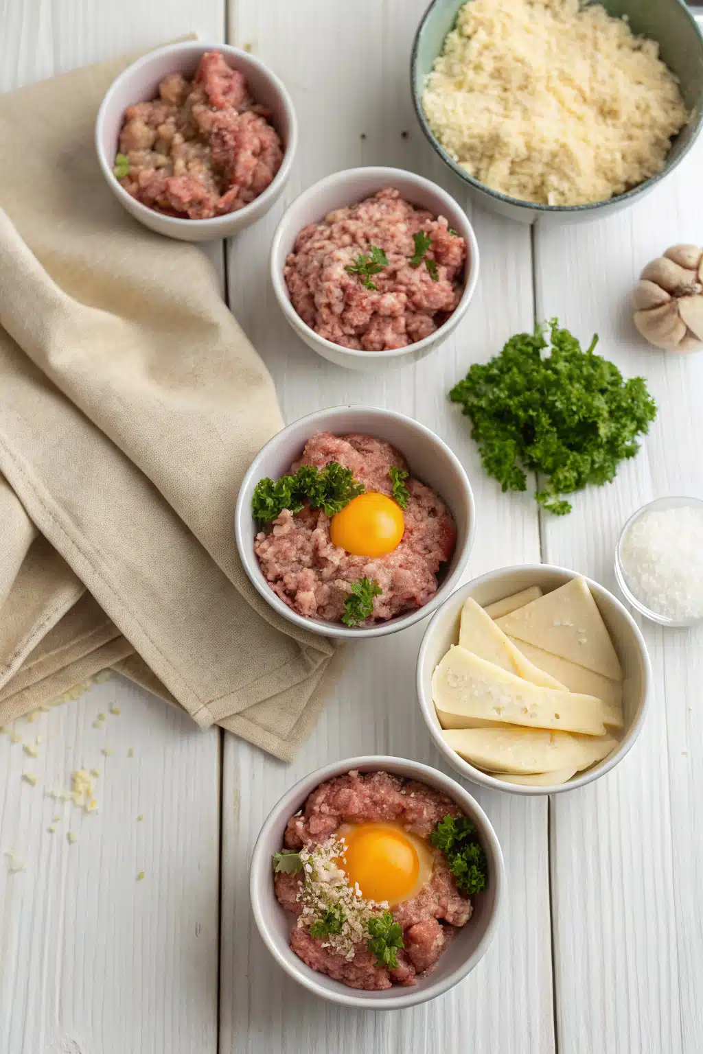 Breakfast Meatballs beautifully presented from an overhead angle