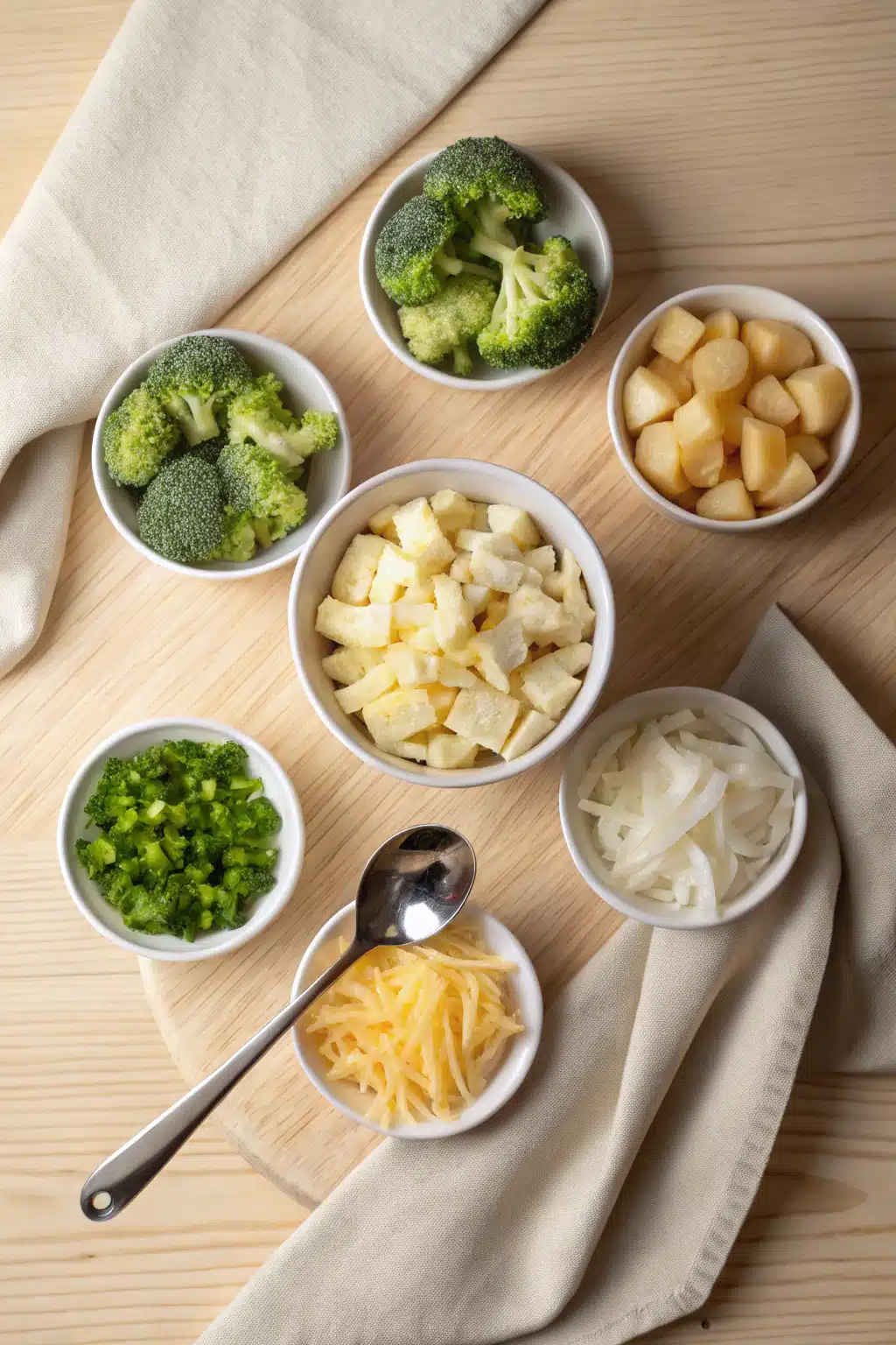 Broccoli Cheese Soup beautifully presented from an overhead angle