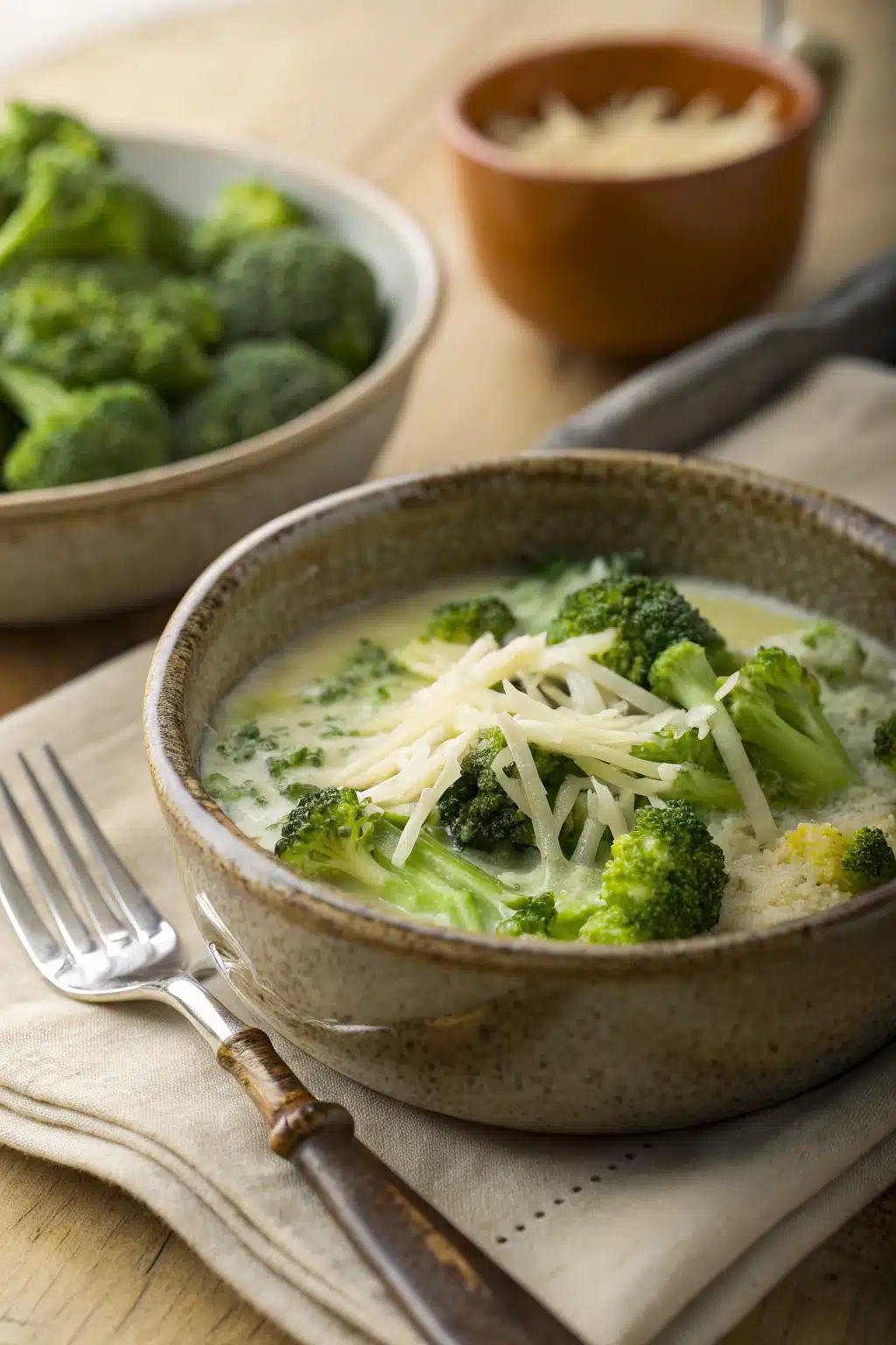 Broccoli Cheese Soup ingredients organized and measured on kitchen counter