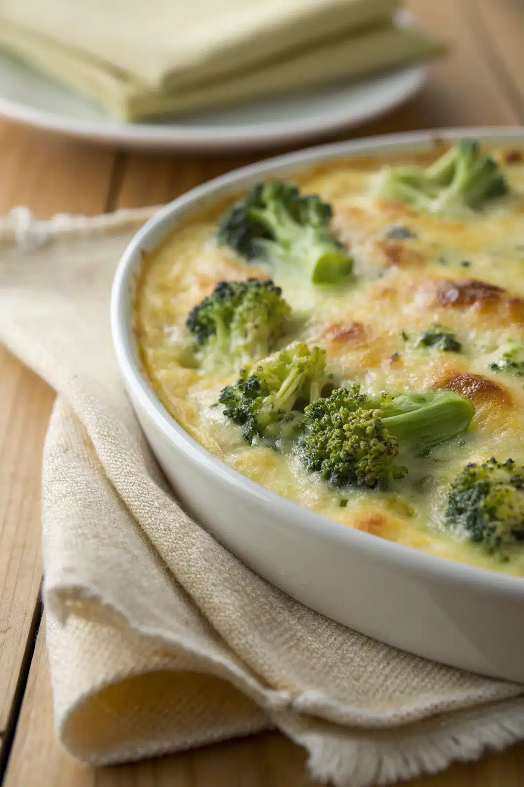 Broccoli Cheese Soup slice on plate showing perfect texture and swirl pattern