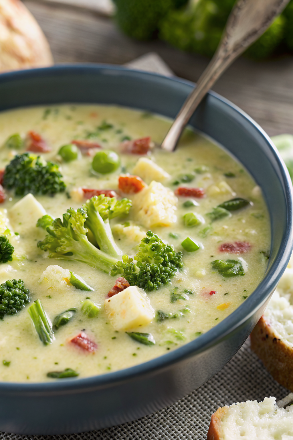 Broccoli Potato Soup slice on plate showing perfect texture and swirl pattern
