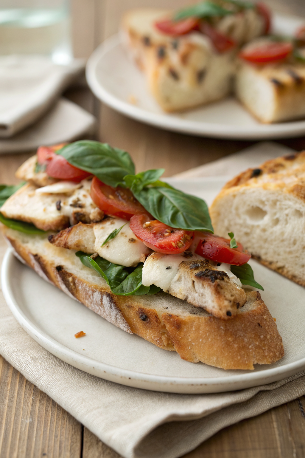 Chicken Bruschetta slice on plate showing perfect texture and swirl pattern