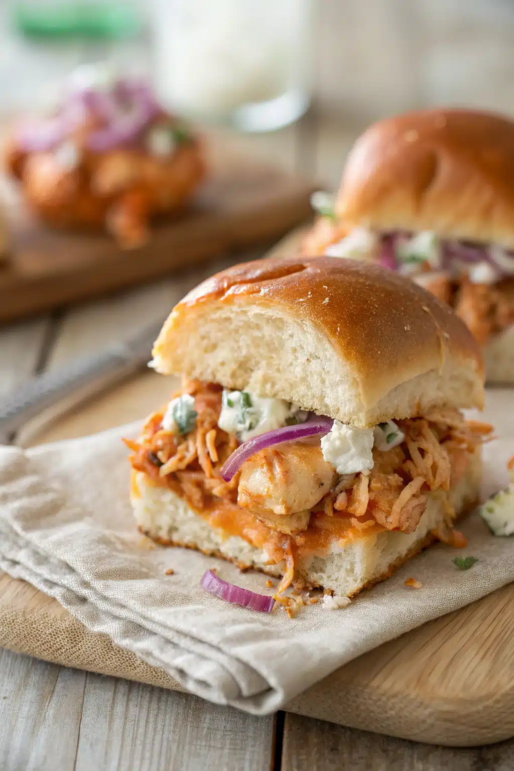 Buffalo Chicken Sliders slice on plate showing perfect texture and swirl pattern
