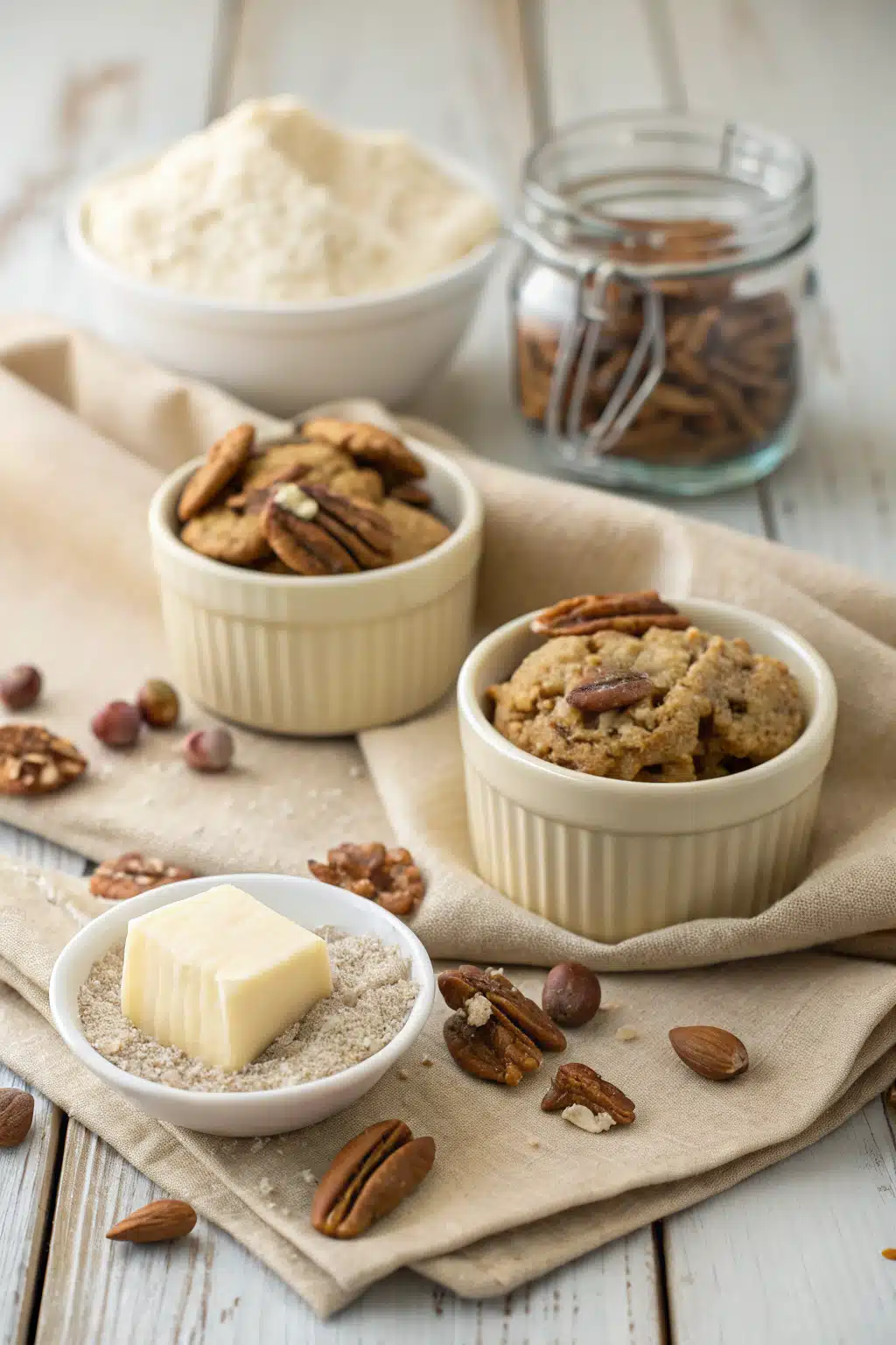 Butter Pecan Cookies beautifully presented from an overhead angle