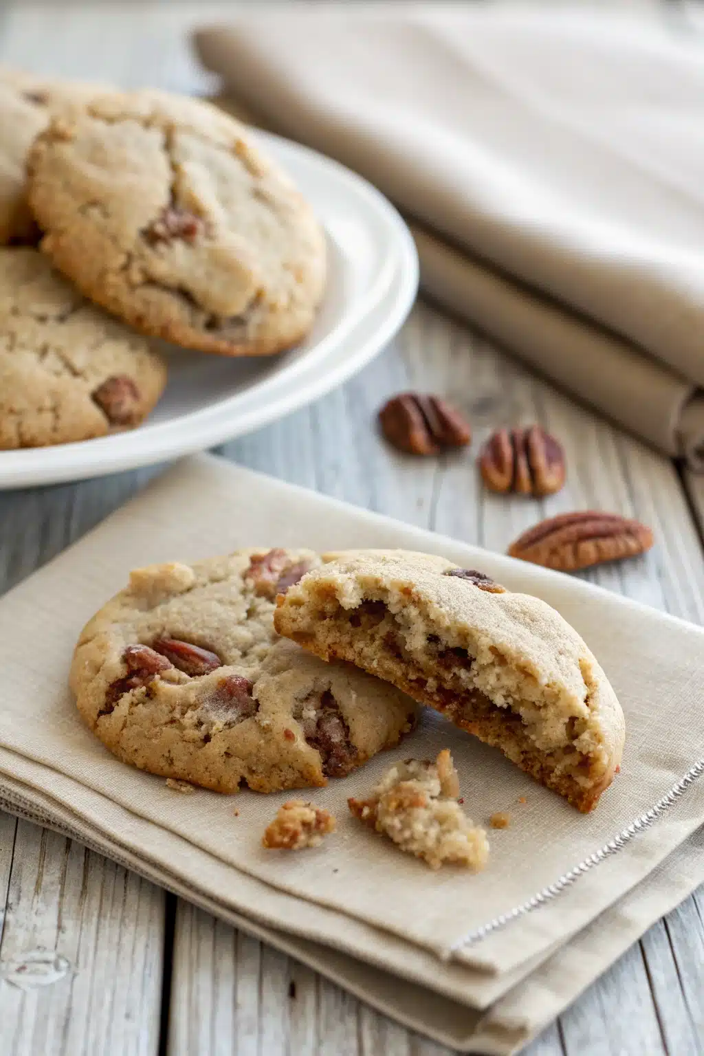 Butter Pecan Cookies slice on plate showing perfect texture and swirl pattern