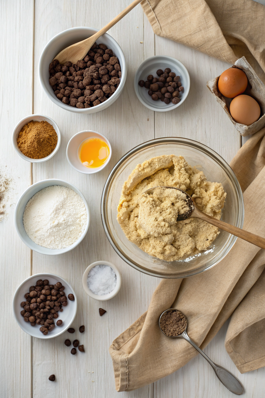 Cake Mix Chocolate Chip Cookies beautifully presented from an overhead angle