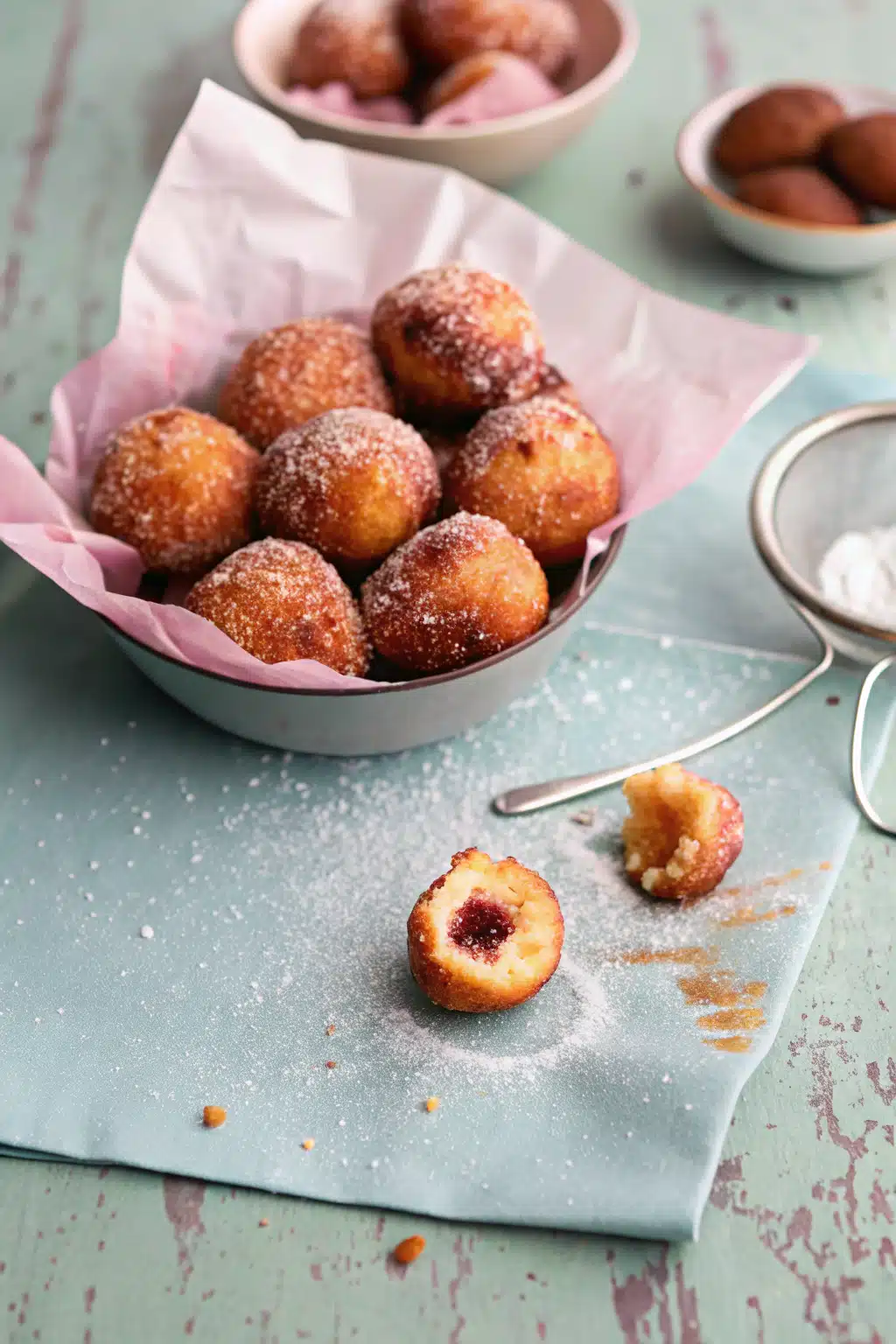 Jelly Donut Holes ingredients organized and measured on kitchen counter